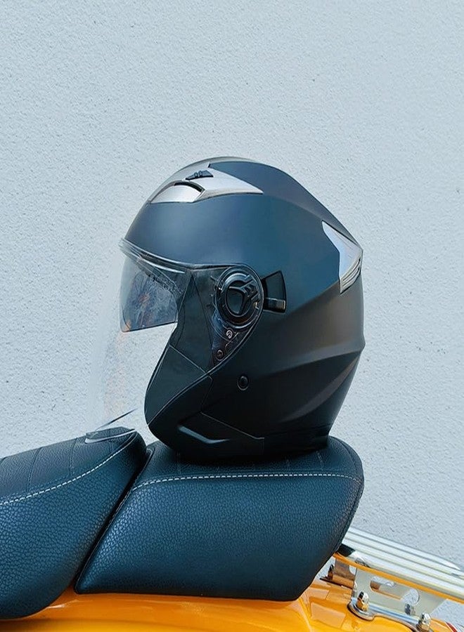 SanQing Motorcycle Helmet,Adult Motorbike Helmet Double Visor 3/4 Open Face Sun Shield Keep Warm Against Wind in Winter DOT Approved for Men and Women (Black, Large) - Image 3